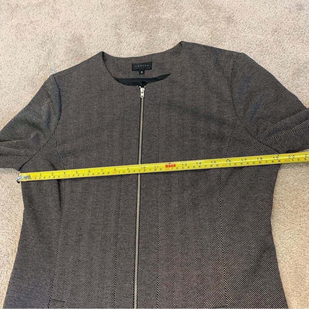 TOBIAS black herringbone long sleeve blazer coat zipper front Sz 10 NWOT - Picture 11 of 12